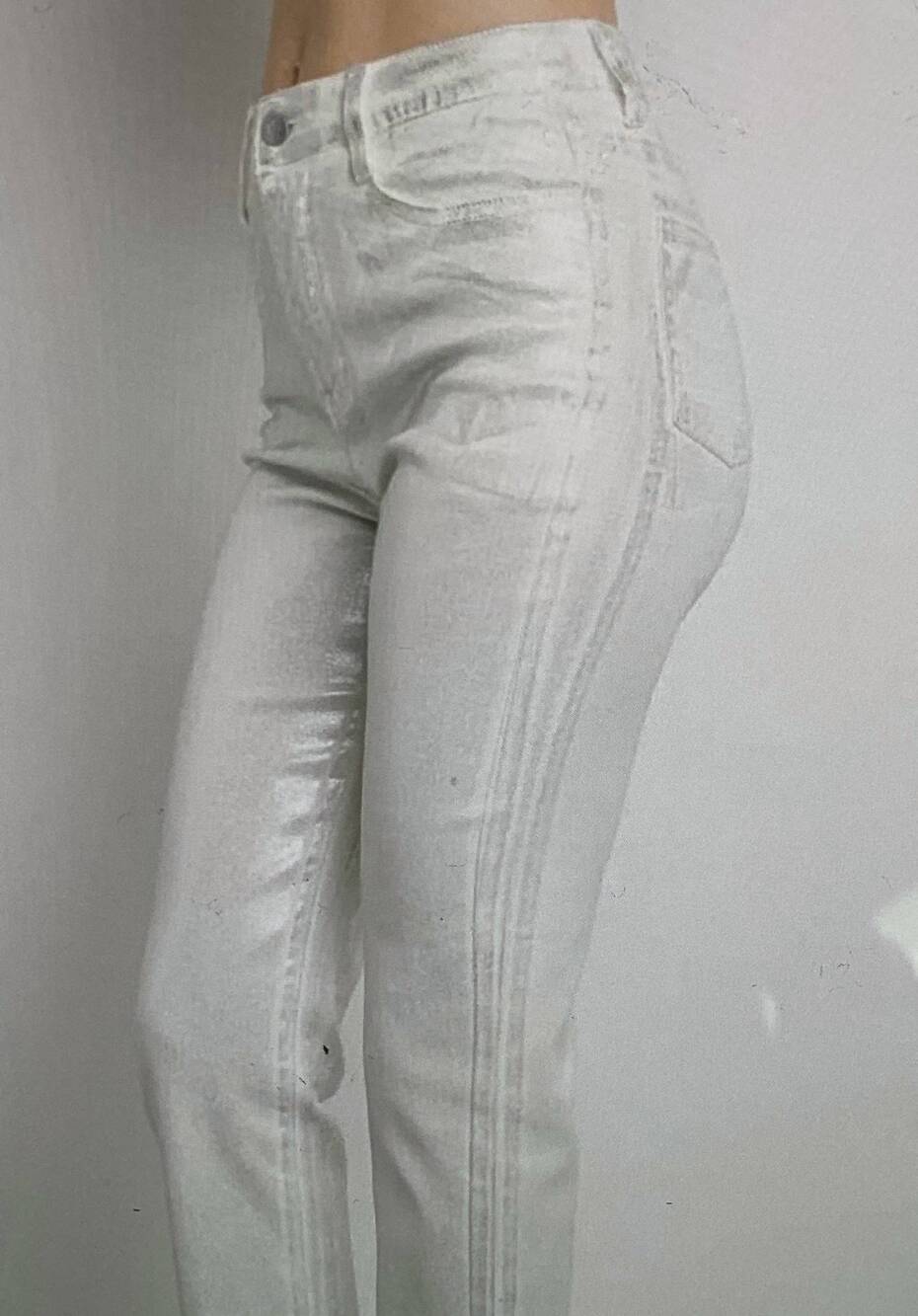 NEW KIWI metallic stretch denim straight pants in silver